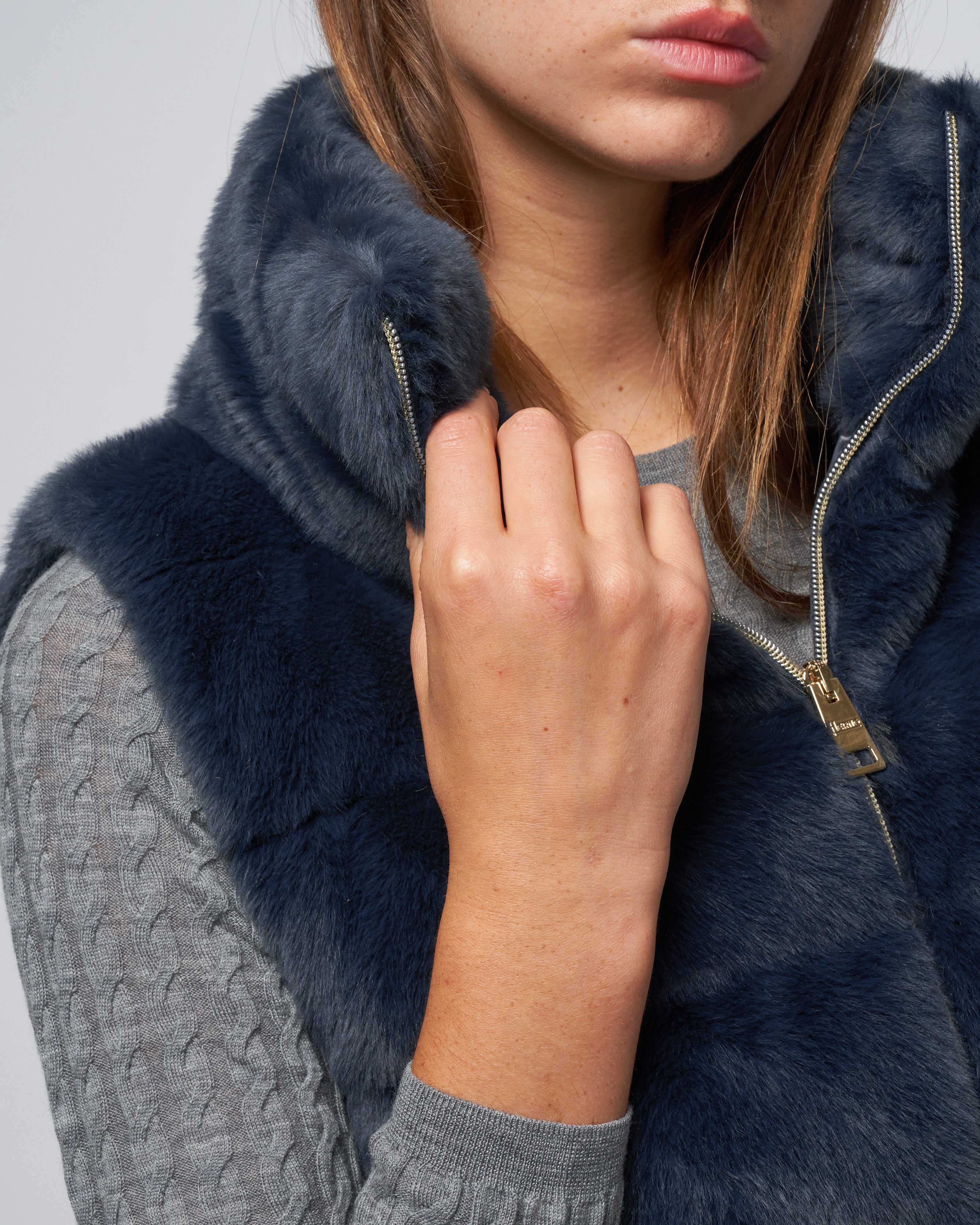 Herno Faux Fur Vest New Blu