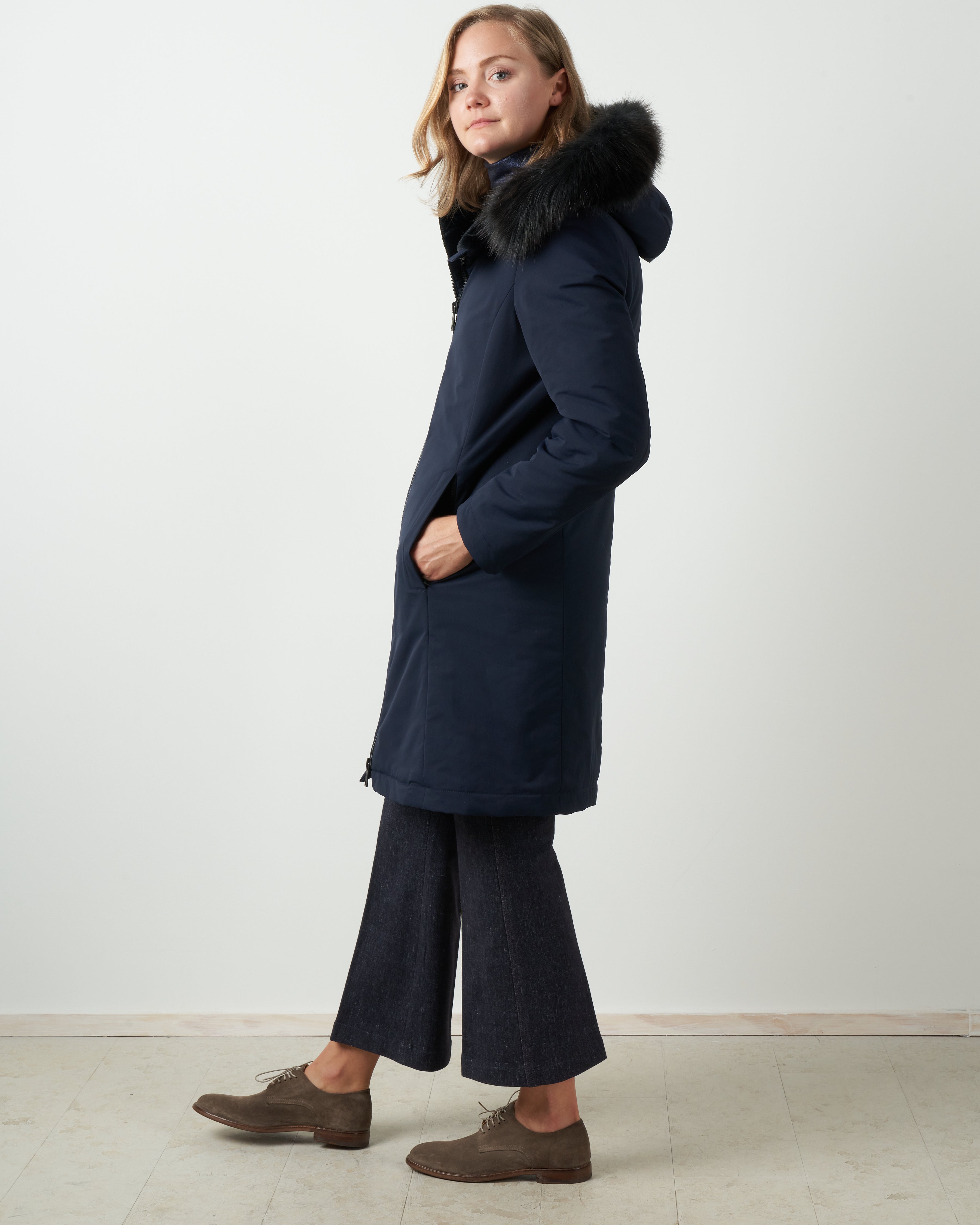 Herno Laminar Coat With Eco Fur 9200 Blu Navy