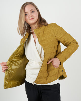 linen down jacket - chartreuse