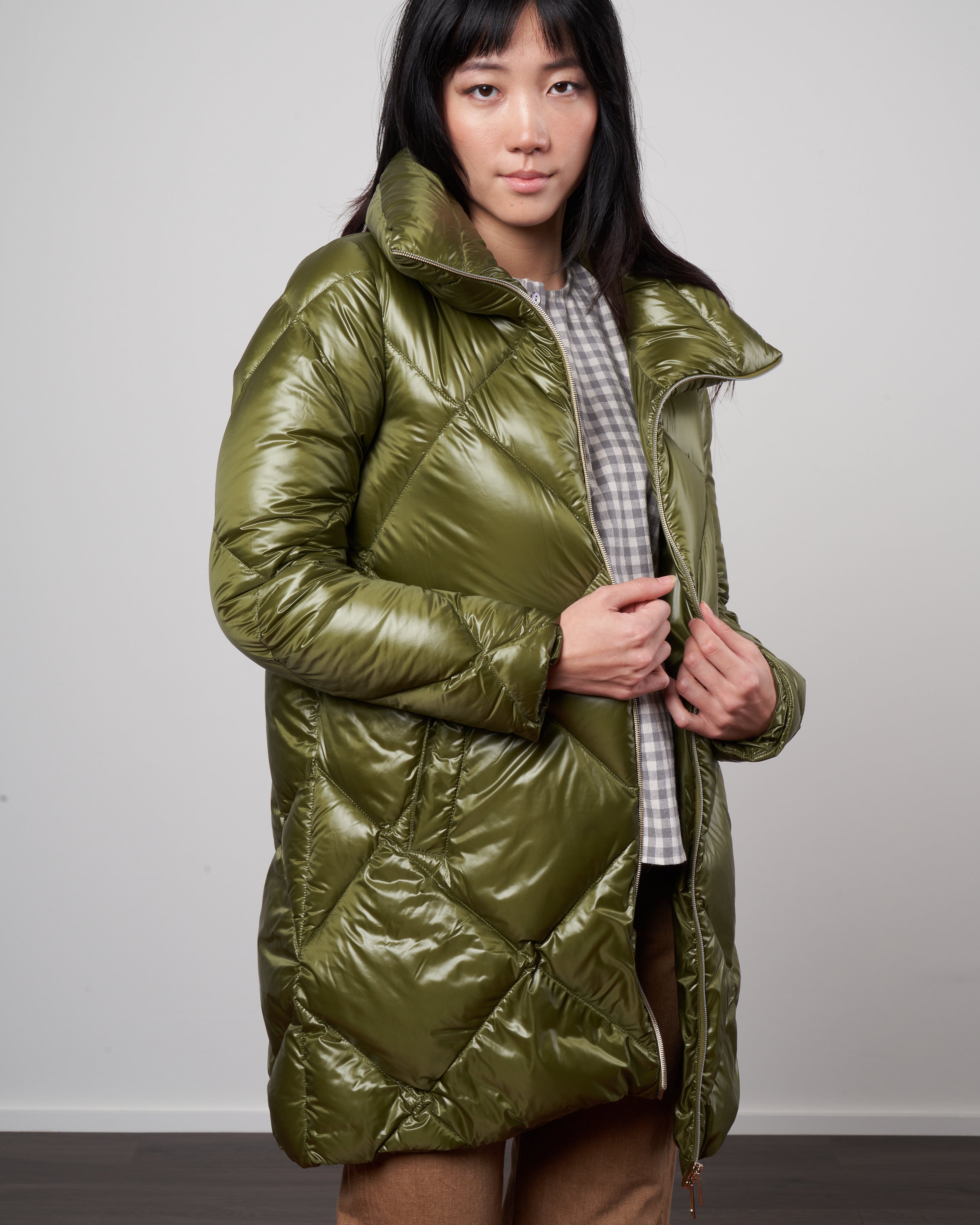 Herno Nylon Ultralight Diamond Quilt A-Line, Hi-Lo Jckt Verde