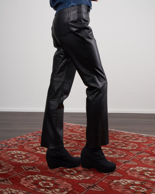 straight leather trouser - black
