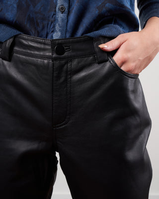 straight leather trouser - black