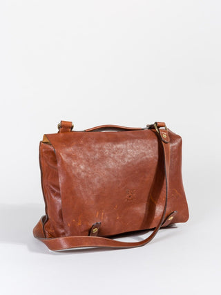 briefcase with shoulder strap - cognac