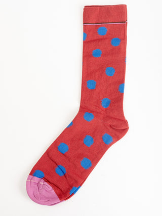 short sock - incarnet red w/ blue dots