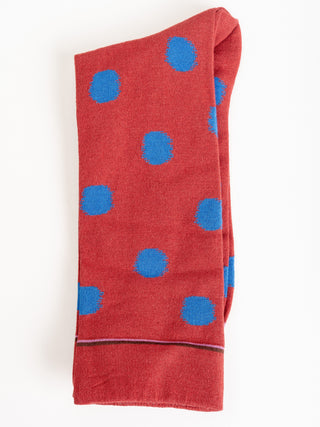 short sock - incarnet red w/ blue dots