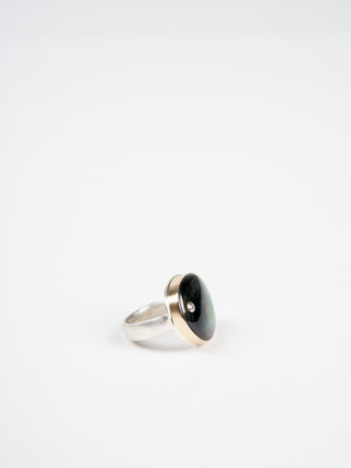 black mother of pearl & diamond ring