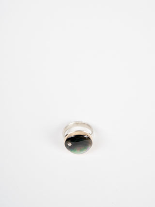 black mother of pearl & diamond ring