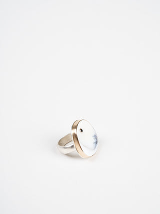 dendritric opal & black diamond ring