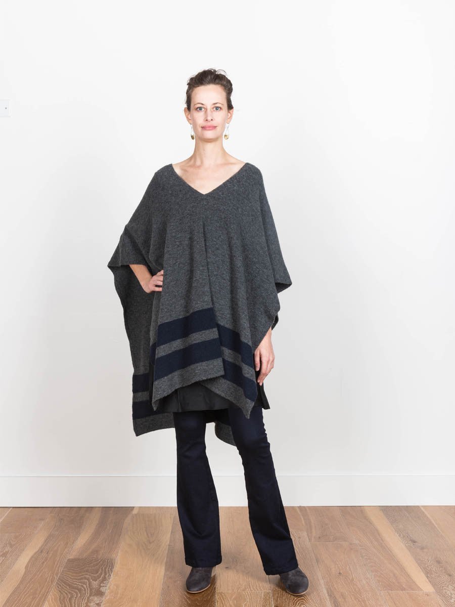 Jenni Kayne Stripe Poncho in Charcoal