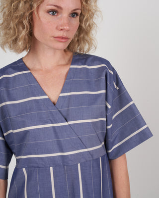 cuffed cross front dress - chambray stripe