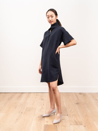 mockneck tunic dress - navy linen