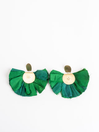 silk hand fan earrings - green