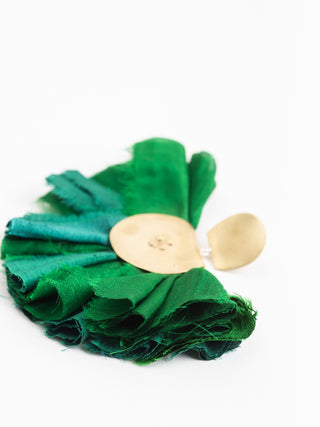 silk hand fan earrings - green