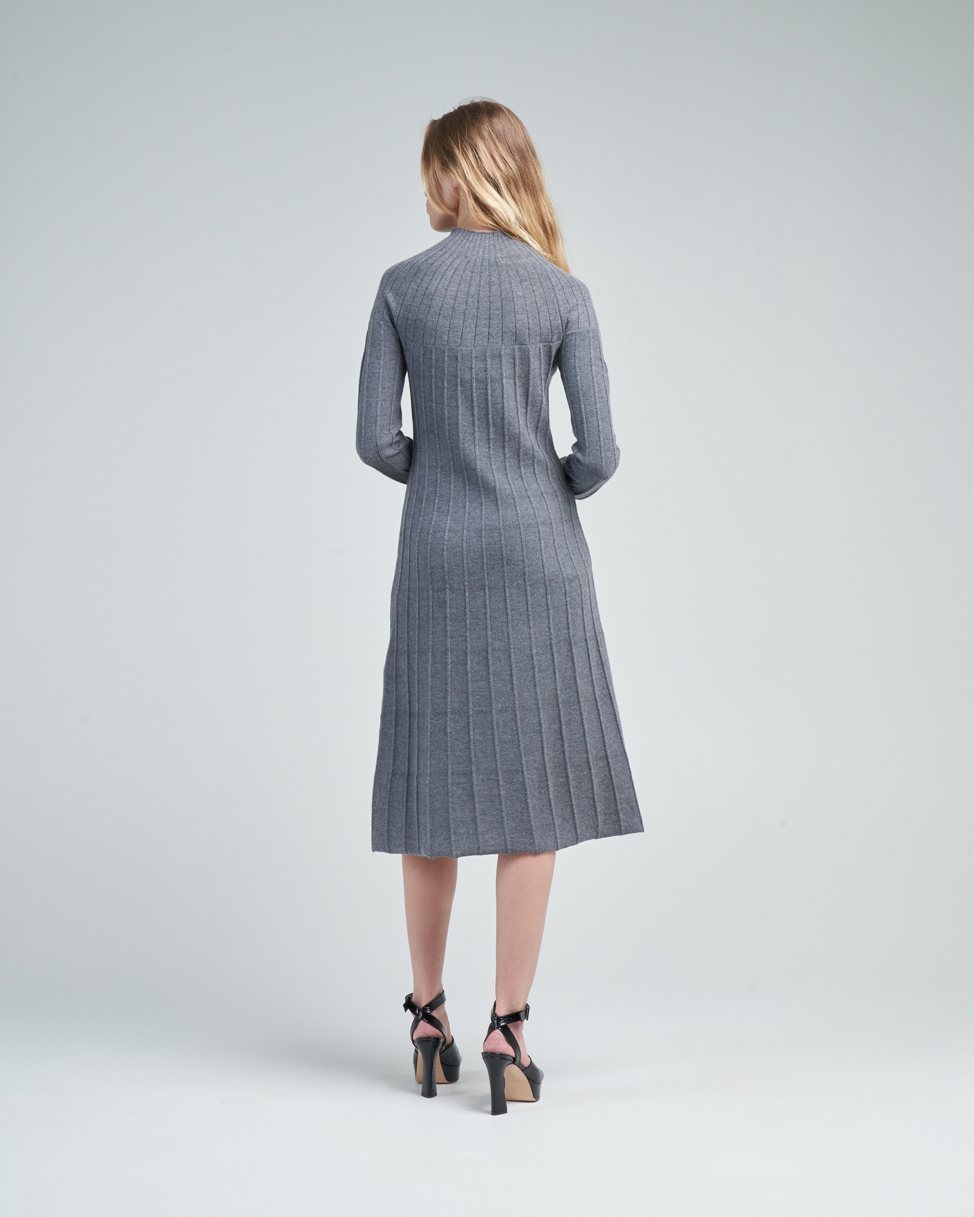 Piazza Sempione Knit Long Sleeve Dress Grey Wool
