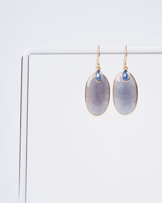 large blue sapphires and small blue kyanite drop earrings