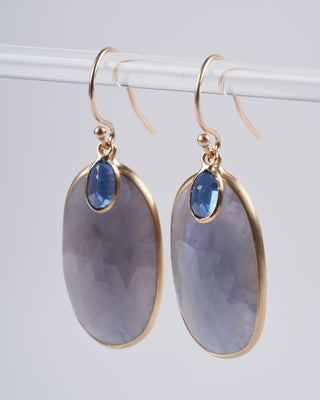 large blue sapphires and small blue kyanite drop earrings
