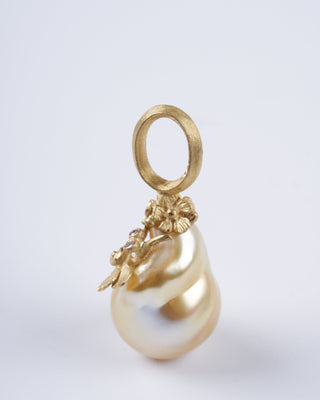 large gold south sea pearl with 18k gold hummingbird with diamonds - gold