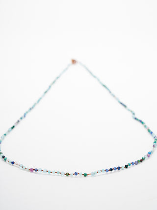 32 blue gem button necklace - blue