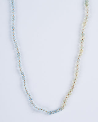 35" aquamarine, peridot, prenite button necklace