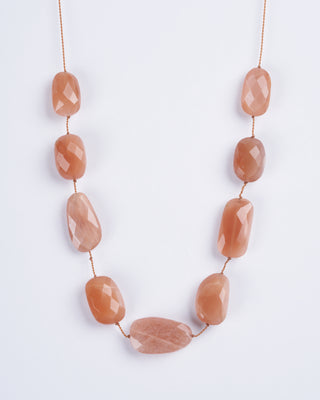 9 stone peach moonstone tassel necklace - peach and stone
