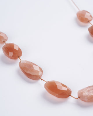 9 stone peach moonstone tassel necklace - peach and stone