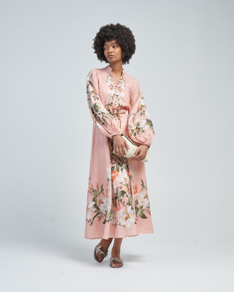 Zimmermann Lexi Billow Long Dress Pink Palm