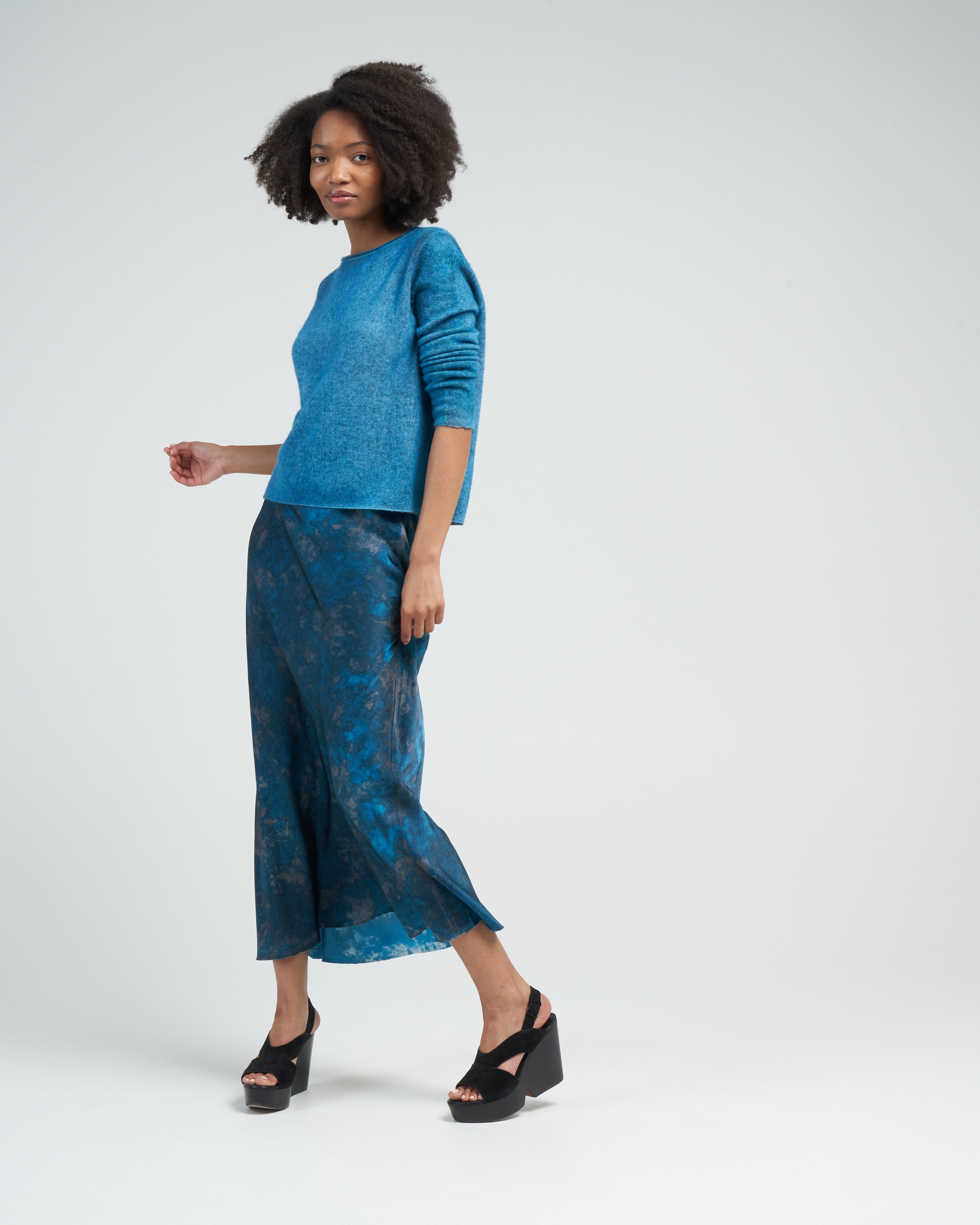 Avant Toi Camouflage Midi Silk Skirt Dark Teal1