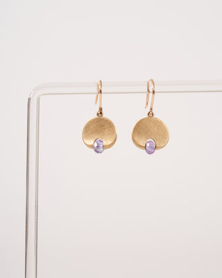 lily pad earring small with lavender sapphire - purple