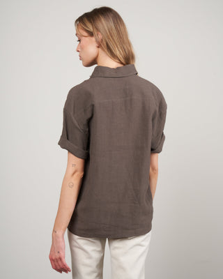 linen polo shirt - dark oak