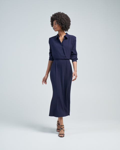 roland mouret dress Long Sleeve Collar Satin Crepe Midi Navy Navy Herve Leger Black White Occasion dressing is Roland Color:Hot Pink/Black* sleeveless evening gown