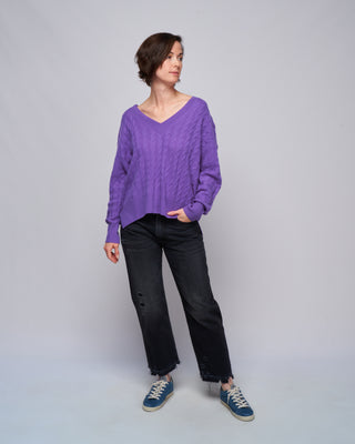 long sleeve v-sweater - purple