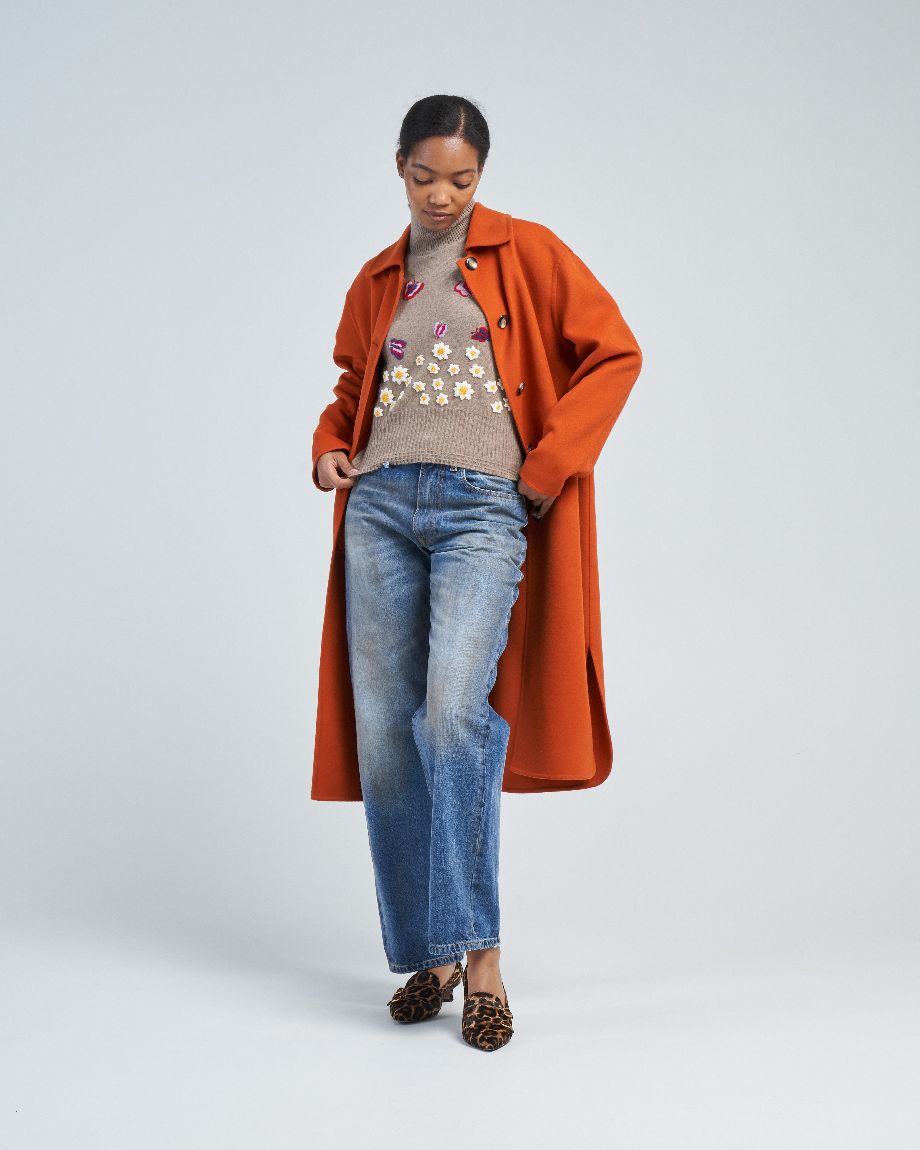 Herno Loro Piana Double Wool Shirt Tail Coat Arancio