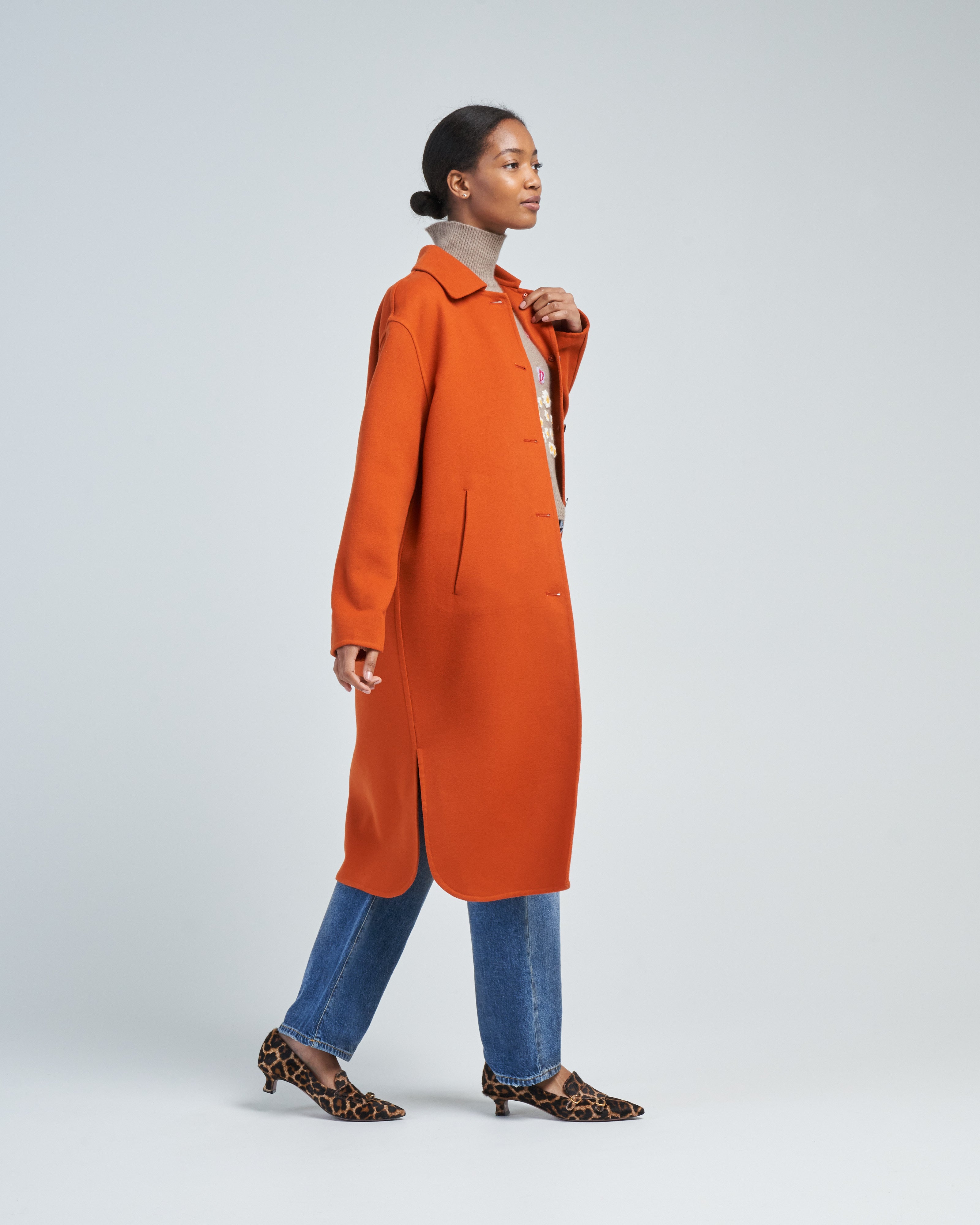 Herno Loro Piana Double Wool Shirt Tail Coat Arancio