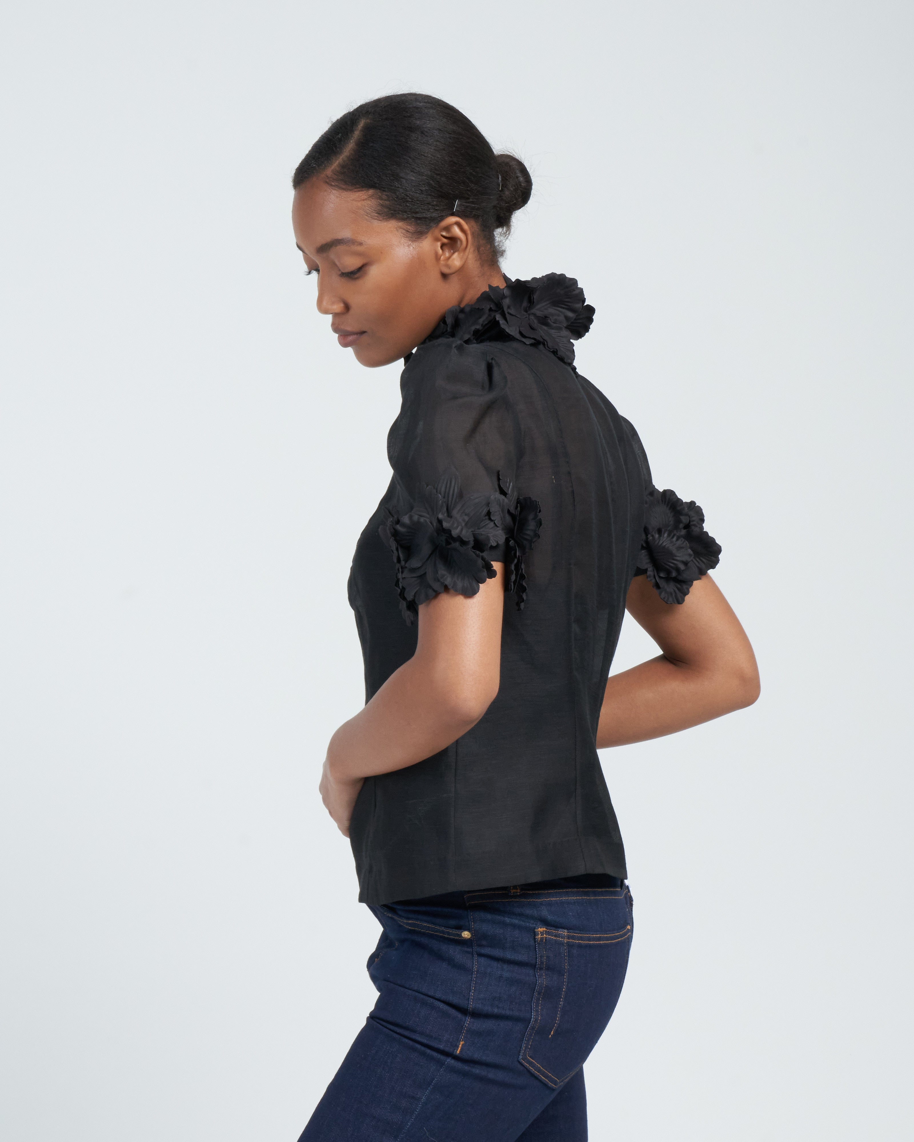 フィオーレトップス/black Zimmermann Luminosity Liftoff Flower Top Black