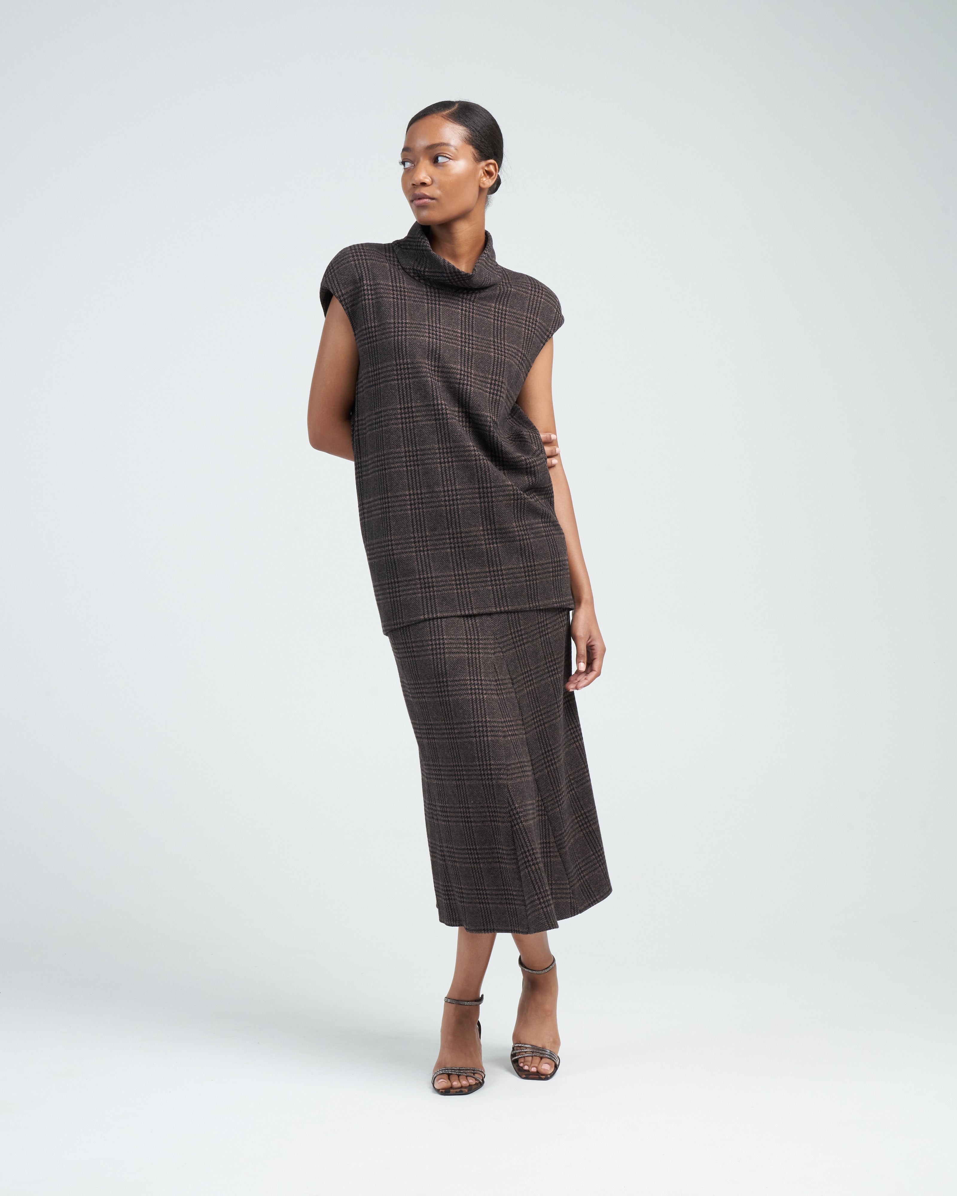 Tibi Lutz Knit Cowl Neck Sleeveless Top Brown/Black Multi