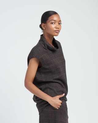 lutz knit cowl neck sleeveless top - brown/black multi