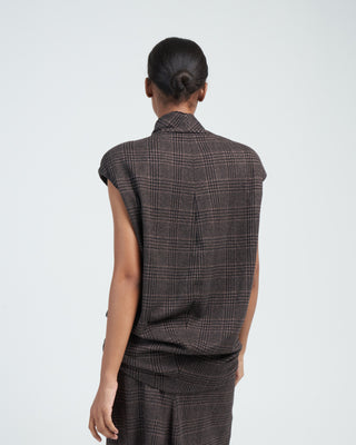 lutz knit cowl neck sleeveless top - brown/black multi