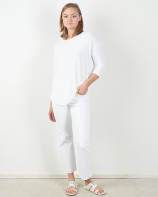 french terry 3/4 sleeve boatneck top - blanc