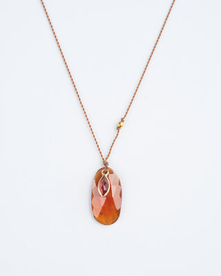 specetite and garnet necklace with 14k gold bead - orange