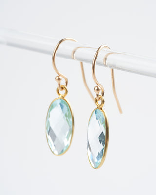 blue topaz gold long drop earrings - blue