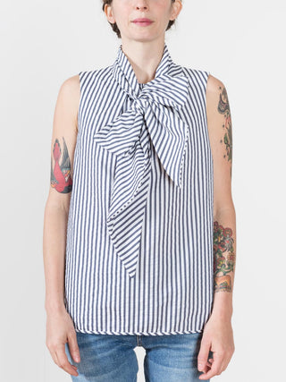 tie neck blouse - navy stripe