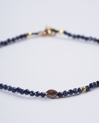 blue sapphire, rustic diamond, 18k gold beaded bracelet