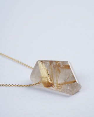 rutilated quartz on 14k gold chain