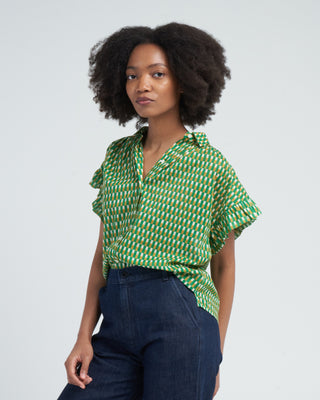 marianne b ruffle sleeve shirt - peridot paver
