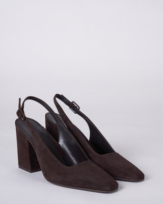 winona square toe suede sling back - 3.3inch heel - chocolate/suede