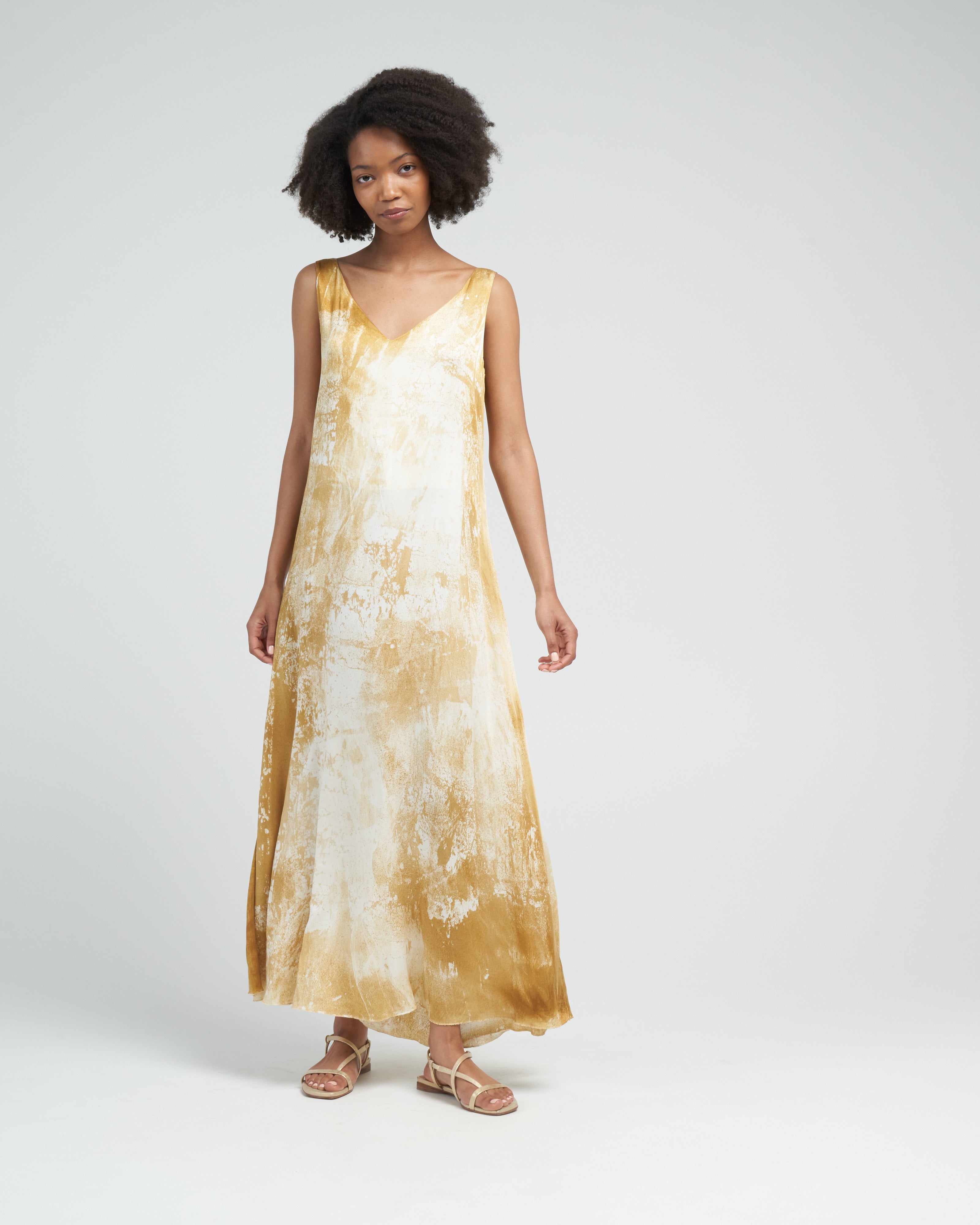 Avant Toi Marmo Effect V Neck Long Dress Oil