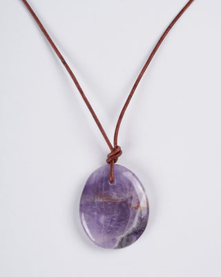 amethyst on leather - stone purple