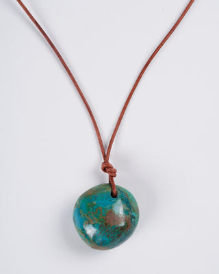 chrysocolla on leather - stone green