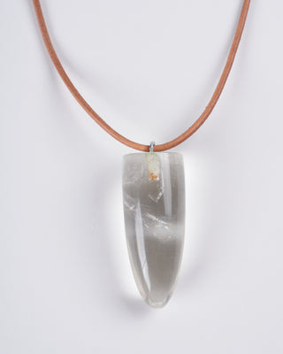 rock crystal bullet with eye pin on leather - stone clear