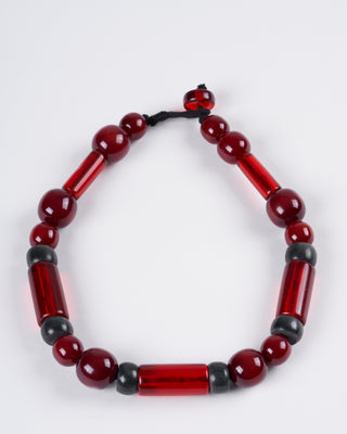 vintage acrylic beaded necklace - red multi